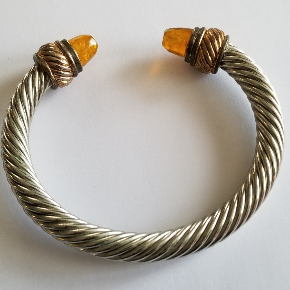 Cuff bracelet cable twist silver tone orange ends - Picture 6 of 16